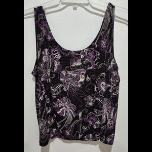 Onyx Nite Sleeveless Top Size 3X Purple Floral Allover Sparkles Wendye Chaitin